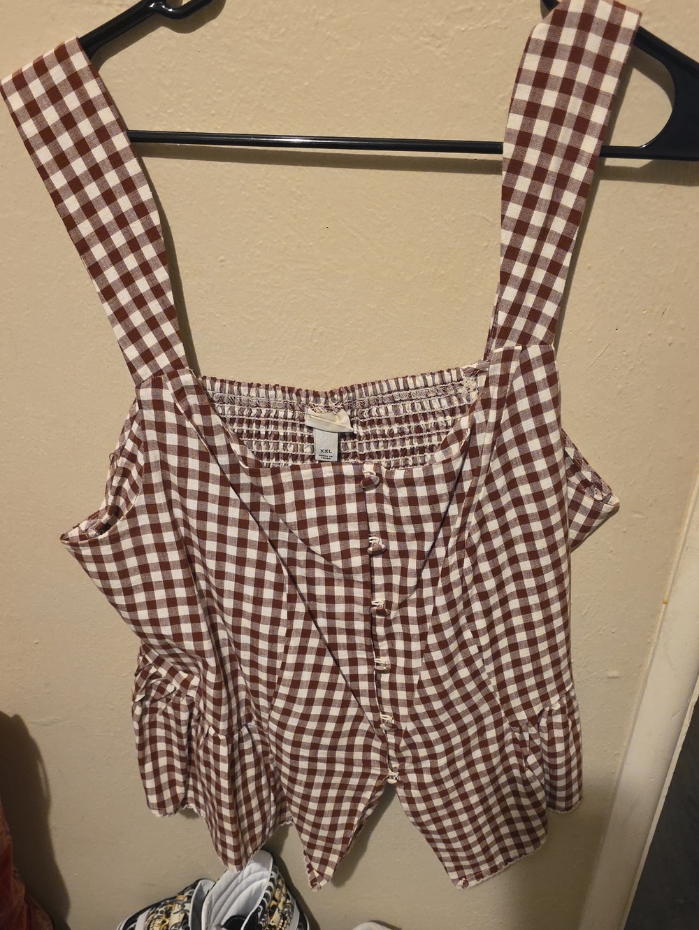 a new day Brown and White Gingham Button-Front Jumper